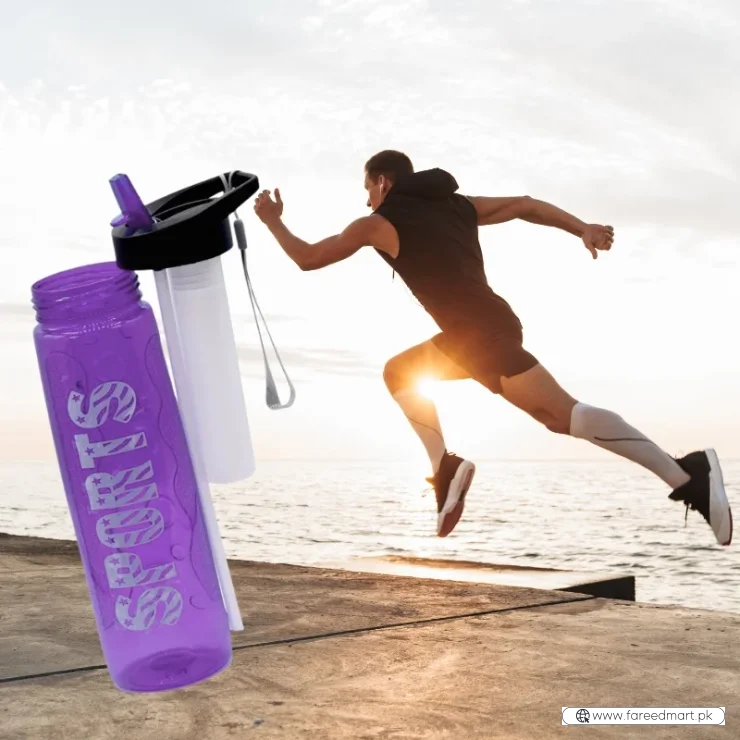 Purple Stylish Water Sport Bottle 1000ml with Straw | Leakproof BPA-Free Hydration Bottle for School, Gym & Travel