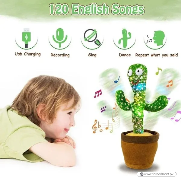 Rechargeable Dancing Cactus Toy with Hat | Interactive Singing, Talking & Dancing Plush for Kids