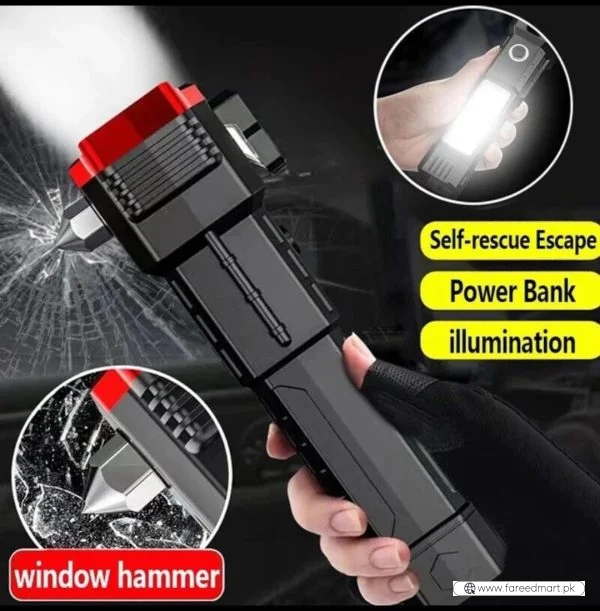 Rechargeable Tactical LED Flashlight | Power Bank with Safety Hammer
