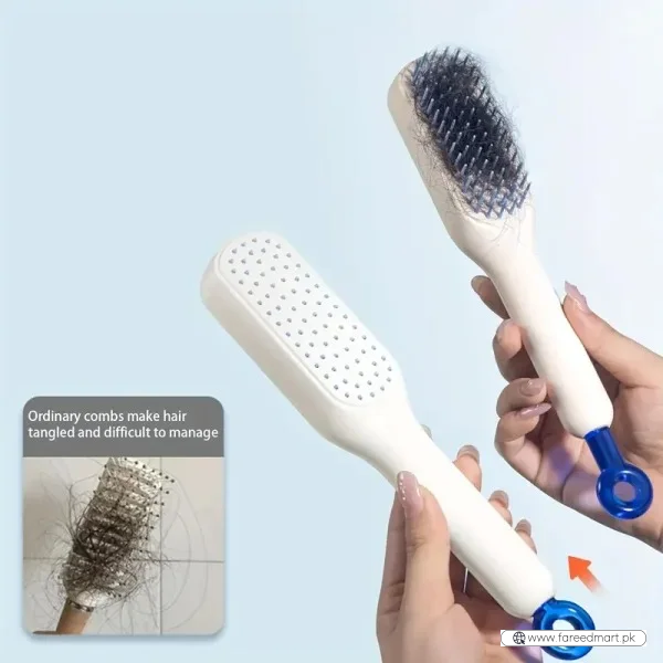 Self-Cleaning Hair Brush & Telescopic Comb | Detangling Brush with One-Pull Cleaning Mechanism | Random Color