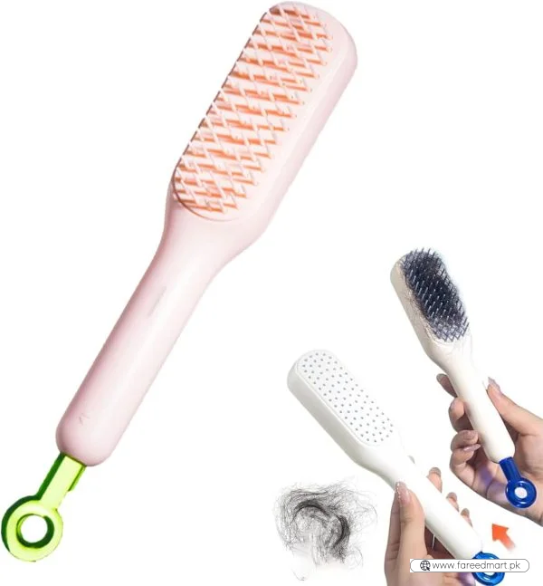 Self-Cleaning Hair Brush & Telescopic Comb | Detangling Brush with One-Pull Cleaning Mechanism | Random Color