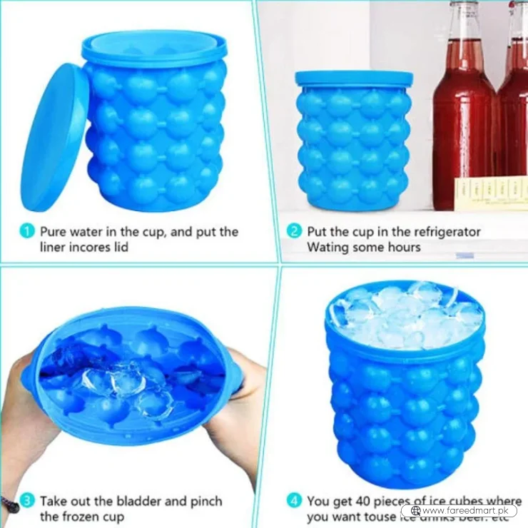 Silicone Ice Genie Cube Maker | 2-in-1 Ice Bucket Mold | Portable Soft Silicone Ice Cube Maker for Travel & Outdoor
