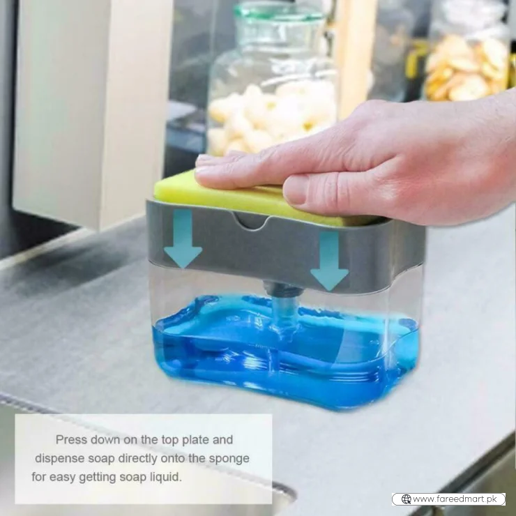 Soap Pump Dispenser & Sponge Holder for Kitchen Sink | Press-Type Dishwashing Liquid Dispenser