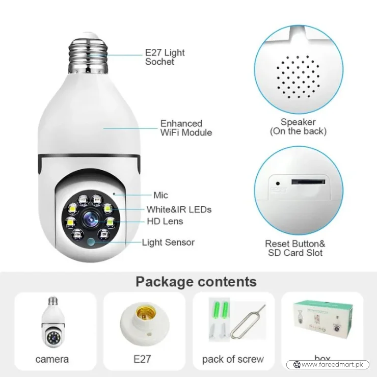 Speed-X Bulb Camera 1080P WiFi 360° Panoramic Security Camera  | Night Vision & Two-Way Audio