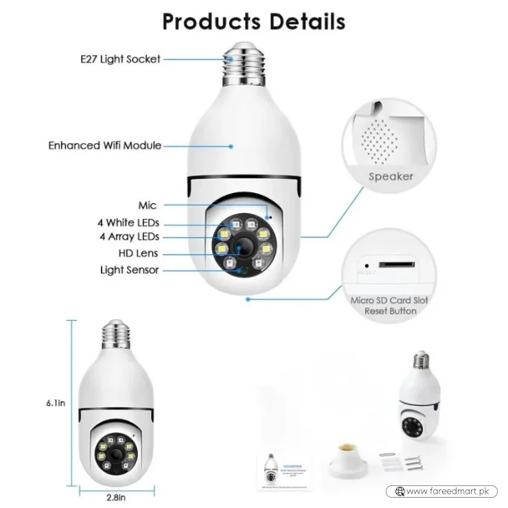 Speed-X Bulb Camera 1080P WiFi 360° Panoramic Security Camera  | Night Vision & Two-Way Audio