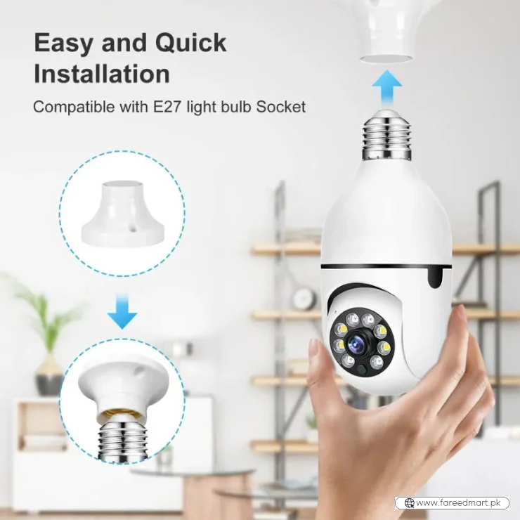 Speed-X Bulb Camera 1080P WiFi 360° Panoramic Security Camera  | Night Vision & Two-Way Audio