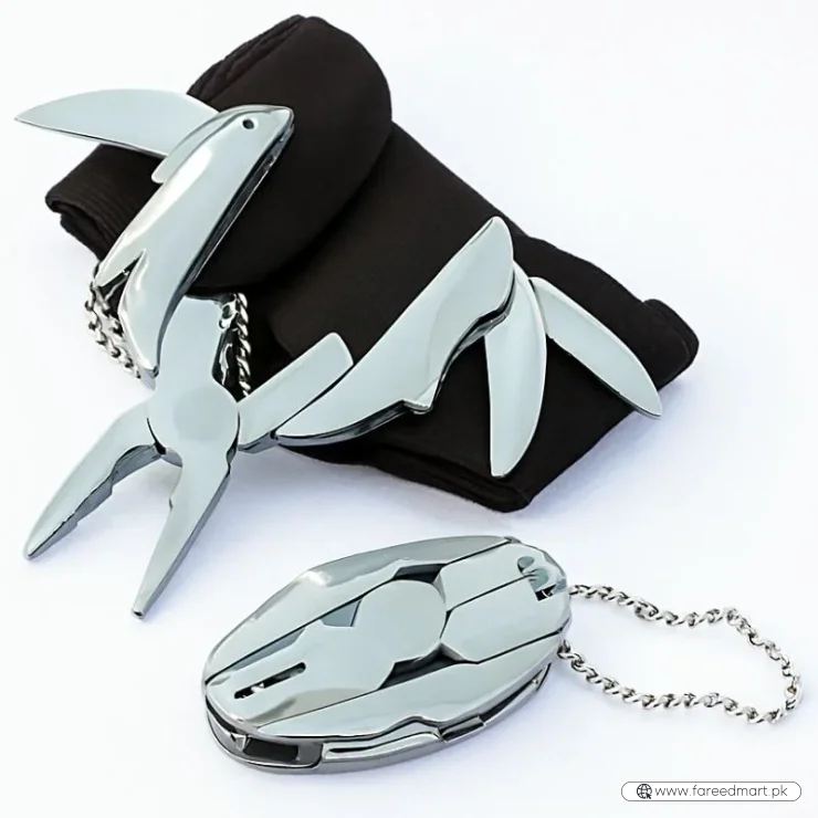 Stainless Steel Outdoor Portable Multitool Plier Knife | Mini Keychain Multi Tool with Screwdriver & Pouch | Camping, Hiking & Everyday Use