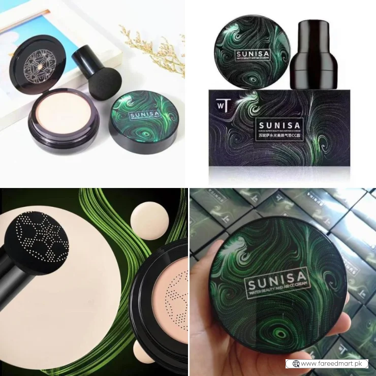 SUNISA 3-in-1 Air Cushion CC & BB Cream | Waterproof Moisturizing Foundation with Sponge