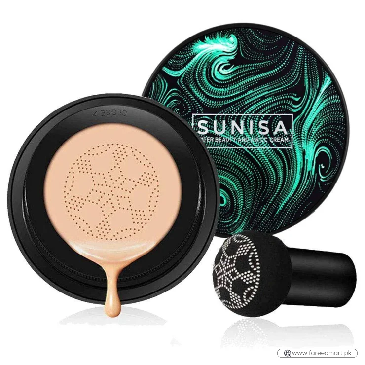 SUNISA 3-in-1 Air Cushion CC & BB Cream | Waterproof Moisturizing Foundation with Sponge