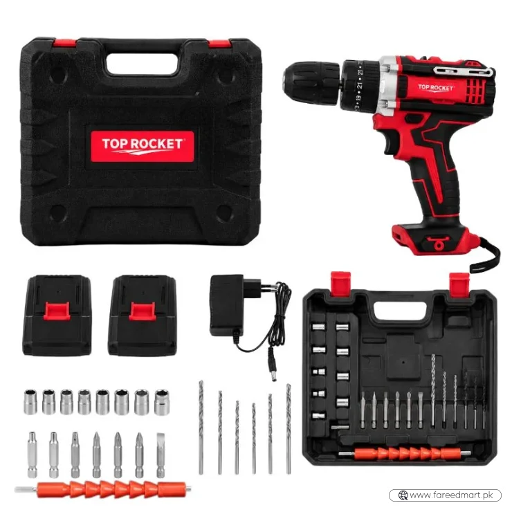 TOP ROCKET Cordless Rechargeable Drill Machine Kit |   48V  Double Batteries | 3-in-1 Drill, Screwdriver & Impact Driver | Variable Speed Power Tool Set with Carry Case