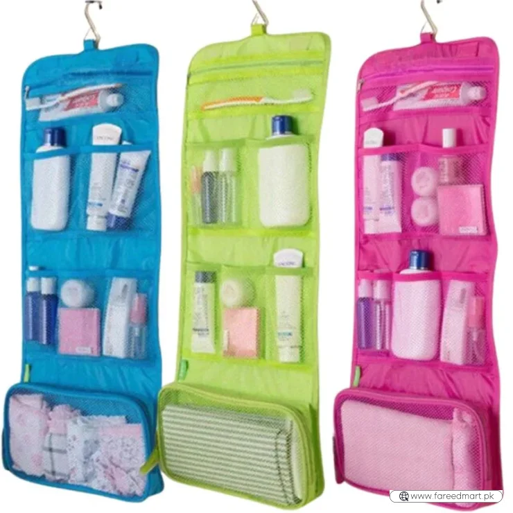Travel Roll-Up Hanging Cosmetic & Toiletry Organizer Bag  | Multi-Compartment Storage | Hook for Hanging | Random Colors