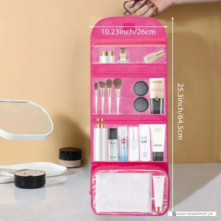 Travel Roll-Up Hanging Cosmetic & Toiletry Organizer Bag  | Multi-Compartment Storage | Hook for Hanging | Random Colors