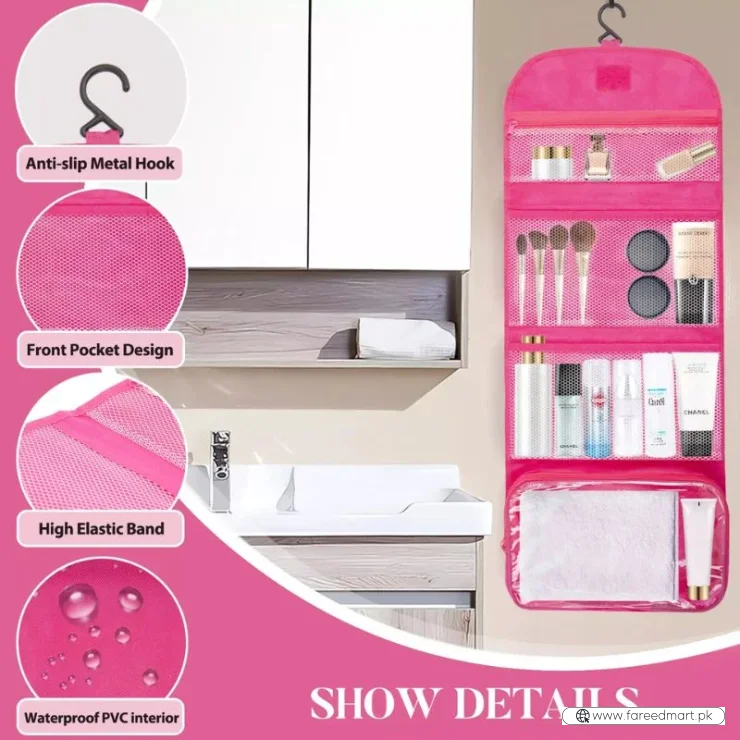 Travel Roll-Up Hanging Cosmetic & Toiletry Organizer Bag  | Multi-Compartment Storage | Hook for Hanging | Random Colors