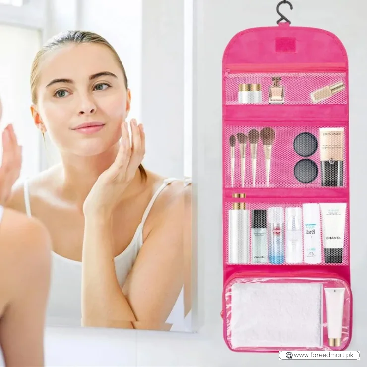 Travel Roll-Up Hanging Cosmetic & Toiletry Organizer Bag  | Multi-Compartment Storage | Hook for Hanging | Random Colors