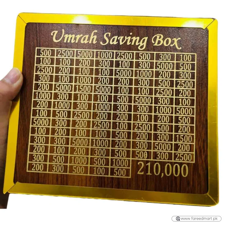 Umrah Saving Box – Premium Wooden | Save PKR 210,000 in 280 Days