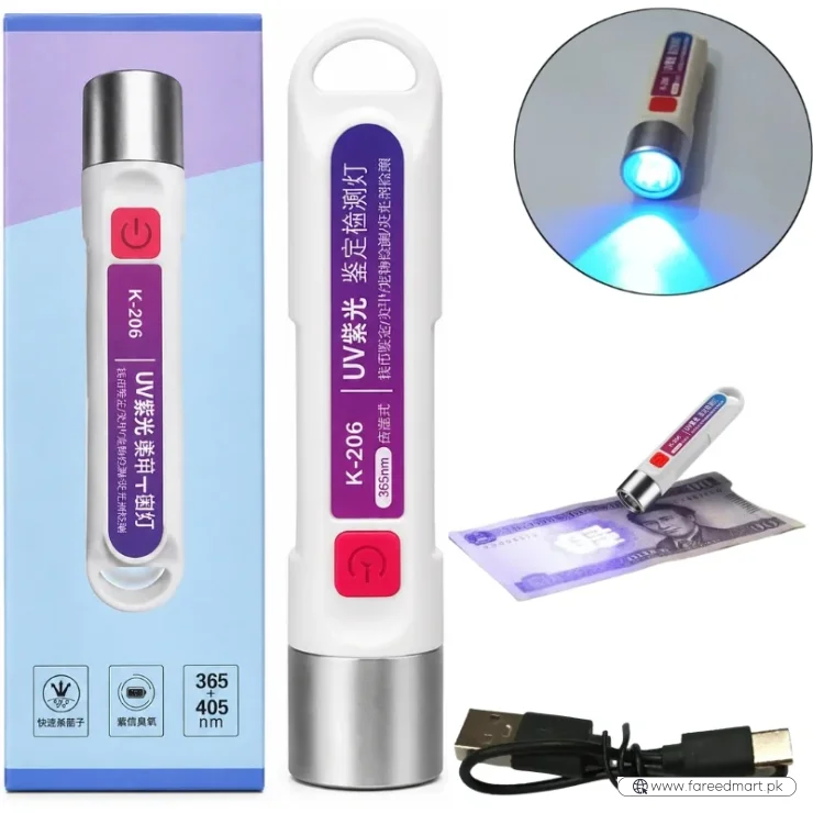 UV Currency Checker Rechargeable Light |  K-206 365nm | Portable UV Torch for Banknote Security Features, Fluorescent Detection & Inspection