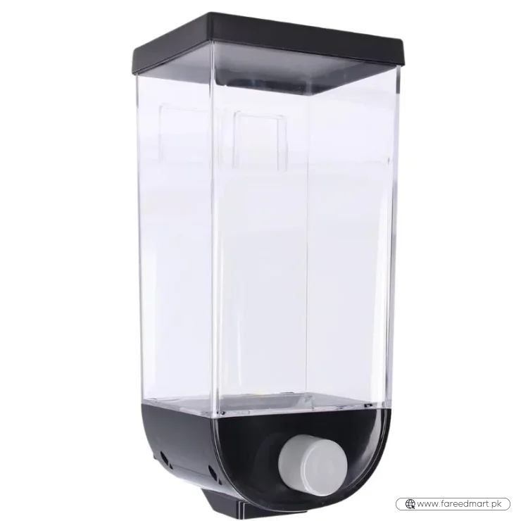 Wall Mounted Cereal Dispenser | 1.5L Transparent Grain Storage Container | One-Touch Cereal & Rice Dispenser | Space Saving Kitchen Organizer