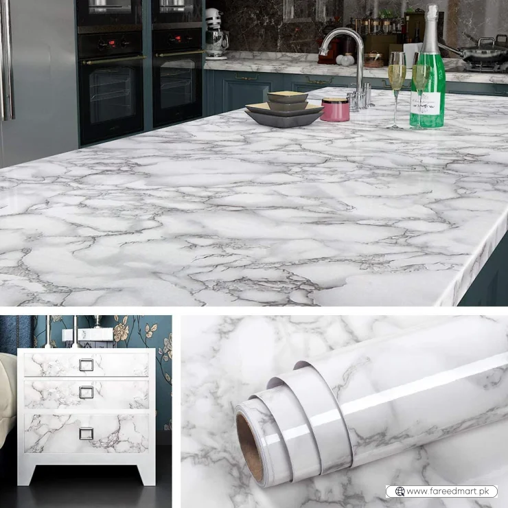 White & Dark Grey | Marble Sheet Sticker 60x200cm | Waterproof Self-Adhesive PVC Wallpaper for Furniture Walls