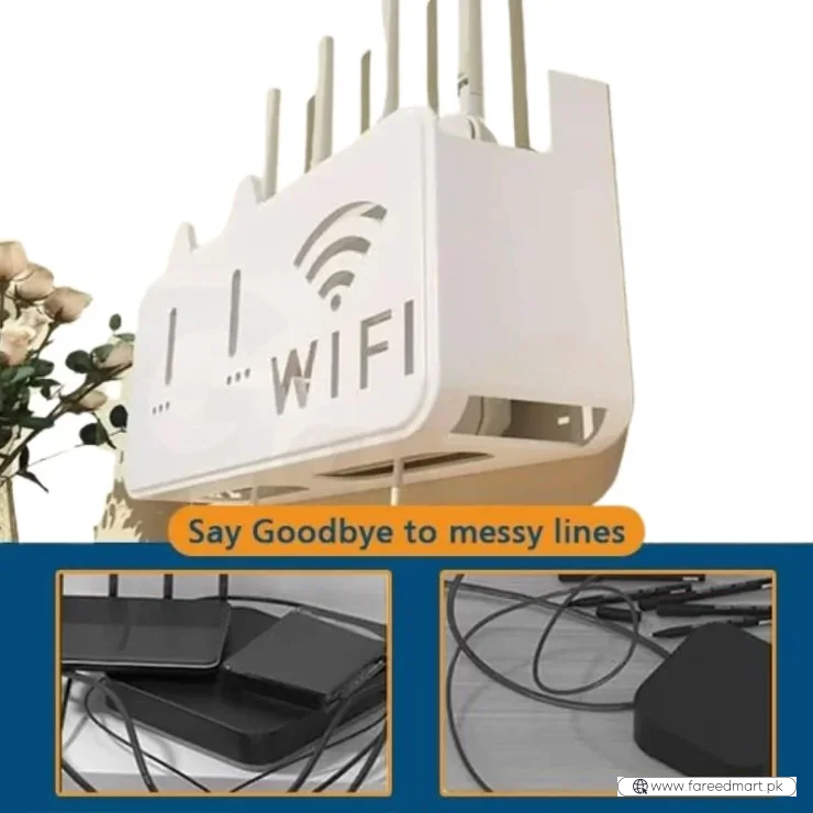 White  WiFi Router Storage Box & Wall Mount Shelf  Universal Cable Organizer | Space-Saving Holder for Modem, Set-Top Box & Smart Devices | Home & Office Use