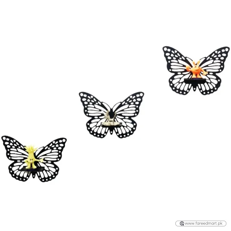 Wooden Butterfly Wall Shelf | Laser Cut MDF Wall Art Decor | Decorative Floating Shelf & Candle Holder | pack of 3