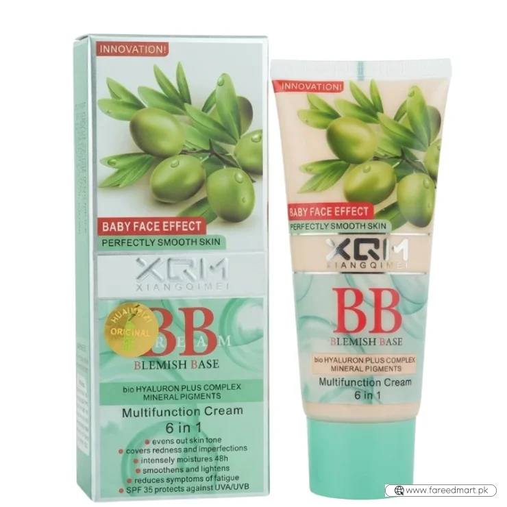 XQM BB Blemish Olive Base Cream | 6-in-1 Multifunction BB Cream with Hyaluronic Acid & Mineral Pigments | SPF 15 | 65ml