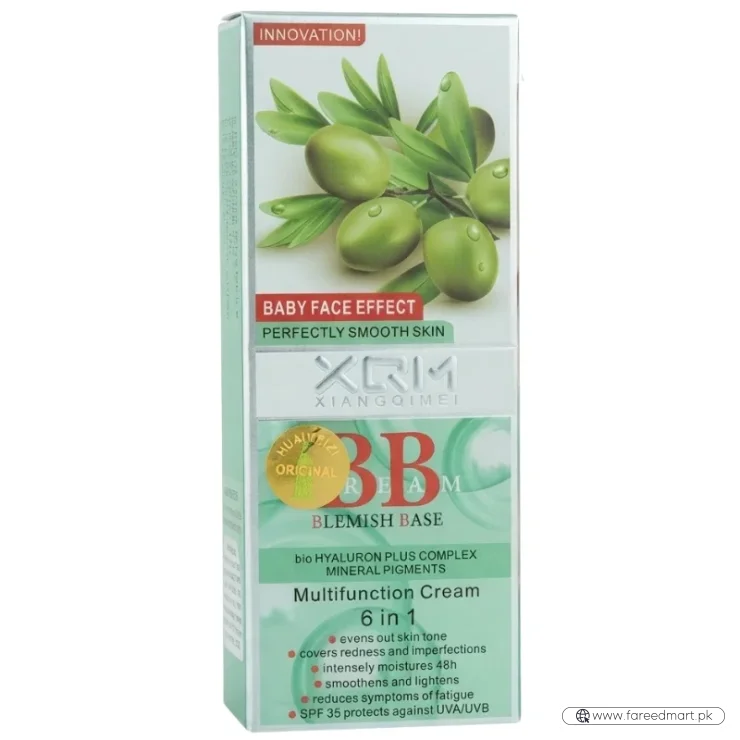 XQM BB Blemish Olive Base Cream | 6-in-1 Multifunction BB Cream with Hyaluronic Acid & Mineral Pigments | SPF 15 | 65ml